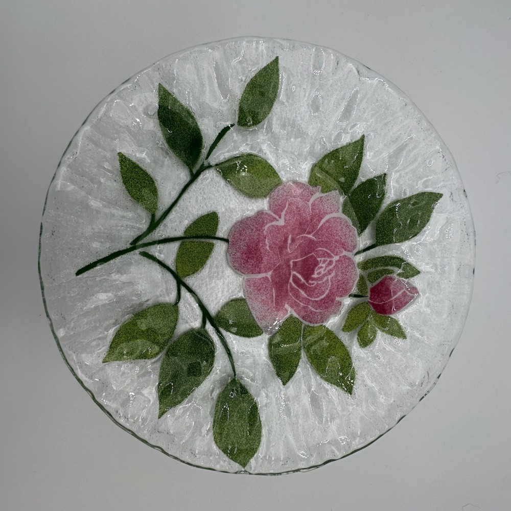 Sydenstricker Fused Glass Pink Rose Plates Set of 4 Signed Syd Cape Cod 8.25in - Picture 5 of 12